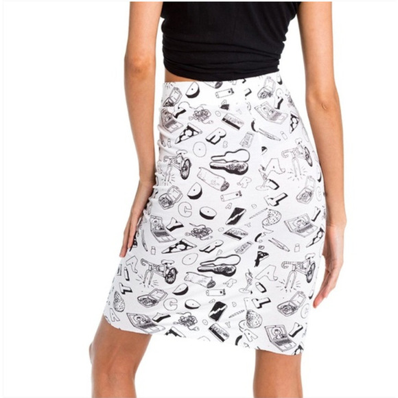 Wildfox x Broad City NWT Skipper Doodle Skirt High Waist Pencil Silhouette Small - Picture 3 of 12